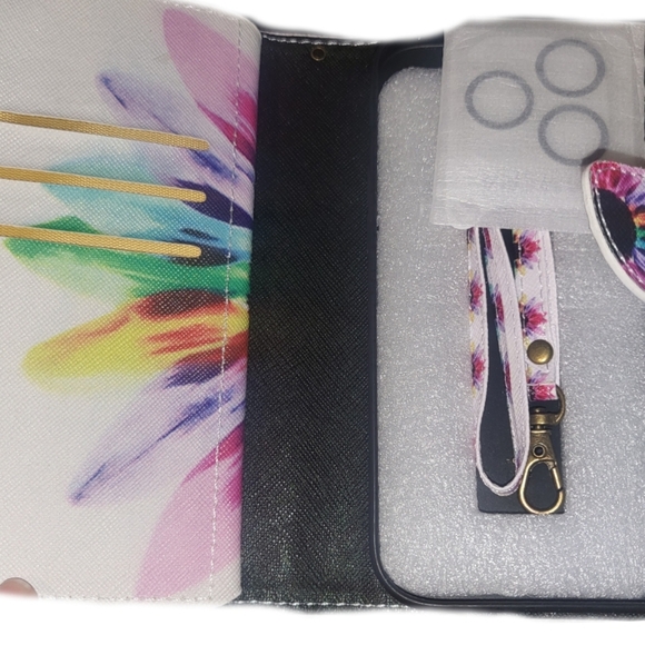 NWT iPhone 14 PRO WATER COLOR PHONE WALLET ZIP POUCH CARD SLOTS STRAP MAGNET - Picture 3 of 5